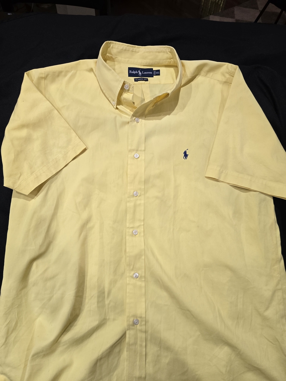 Ralph Lauren Men’s Button-Down Short Sleeve Shirt - Pale Yellow with Navy Pony